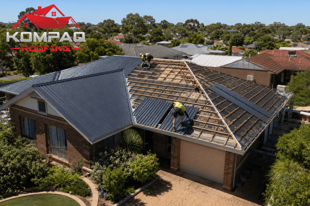 Colorbond roof replacement in progress on an Adelaide suburban home - Kompaq Roofing
