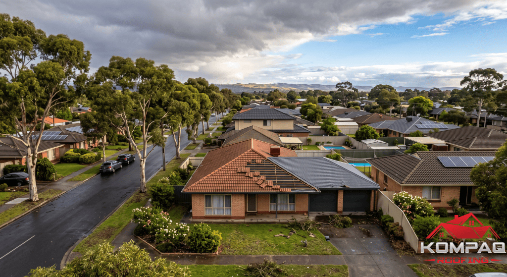 Storm and hail damage on an Adelaide suburban home roof - Kompaq RoofingStorm and hail damage on an Adelaide suburban home roof - Kompaq Roofing